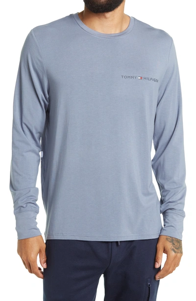 Shop Tommy Hilfiger Premium Flex Long Sleeve Pajama T-shirt In Gray Blue