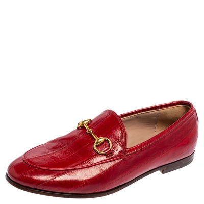 Pre-owned Gucci Red Eel Leather Jordaan Horsebit Loafers Size 35