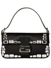 Fendi Black Satin Crystal Embellished Baguette Shoulder Bag