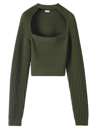 Shop Loewe Cut Out Cropped Sweater In Green