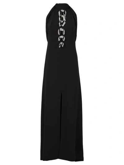 Shop Oscar De La Renta Crystal Embellished Bow Neck Dress Black