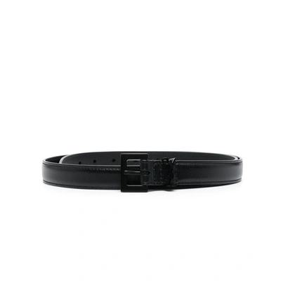 Shop Saint Laurent Leather Logo Belt In Black