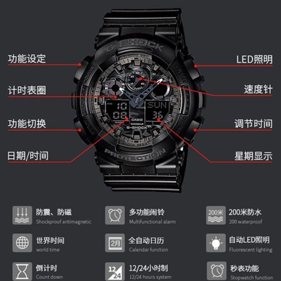 卡西欧手表男G-SHOCK系列迷彩多功能防震防水运动石英男士手表