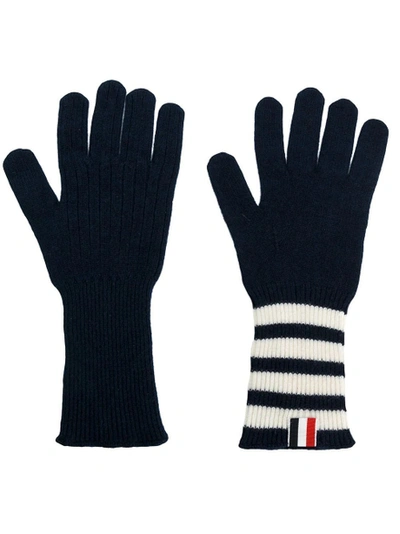 Shop Thom Browne Cashmere Rib Gloves With 4 Bar Navy