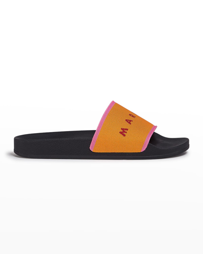 Shop Marni Logo Flat Pool Sandals In Light Orange Fuch