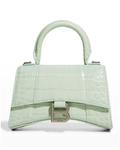 Shop Balenciaga Hour Xs Crocodile-embossed Top-handle Bag In 3906 Light Green