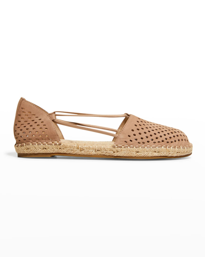 Shop Eileen Fisher Lee Perforated Suede Flat Espadrilles In Barley