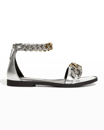 Shop Stella Mccartney Falabella Metallic Chain Sandals In Silver