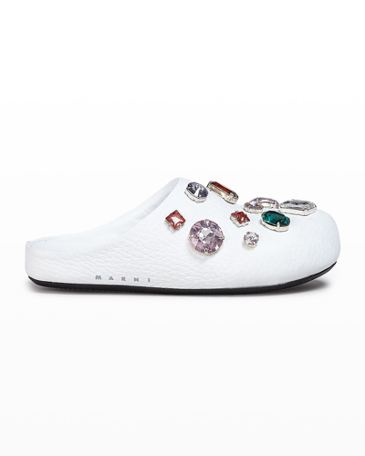 Shop Marni Fussbett Jeweled Calfskin Sabot Mules In Lily White