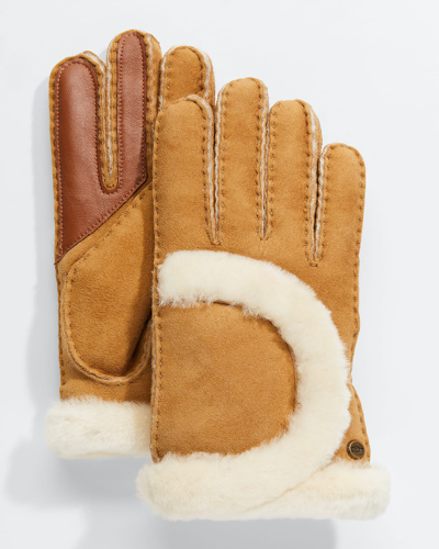 Shop Ugg Curve Seamed Touchscreen Shearling-lined Gloves In Chesnut