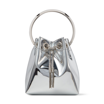 Jimmy Choo Bon Bon Mini Silver-tone Handbag With Metal Bracelet Handle In Mirror Fabbric Woman In Silver
