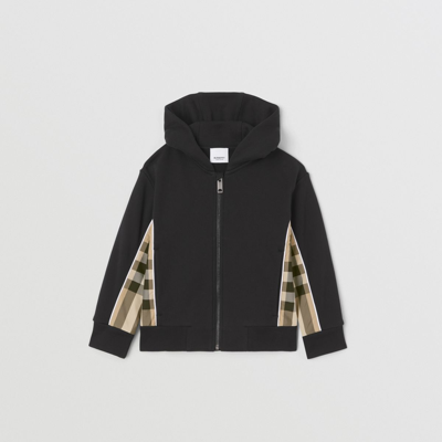 Shop Burberry Childrens Check Panel Cotton Hooded Top In Black