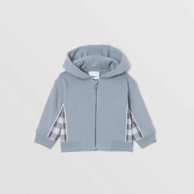 Shop Burberry Childrens Check Panel Cotton Hooded Top In Shale Blue