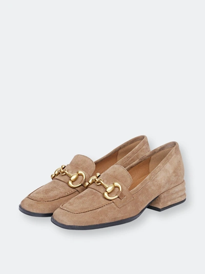 Shop Saint G Jenny Taupe Suede Block Heels Loafer In Brown