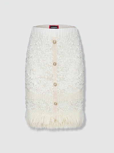 Shop Andreeva White Sundown Handmade Knit Skirt With Pear Buttons