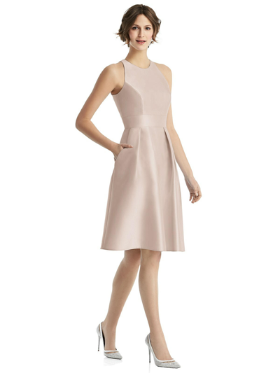 Shop Alfred Sung High-neck Satin Cocktail Dress With Pockets In Grey