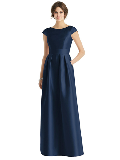 Shop Alfred Sung Dessy Collection Cap Sleeve Pleated Skirt Dress With Pockets In Blue