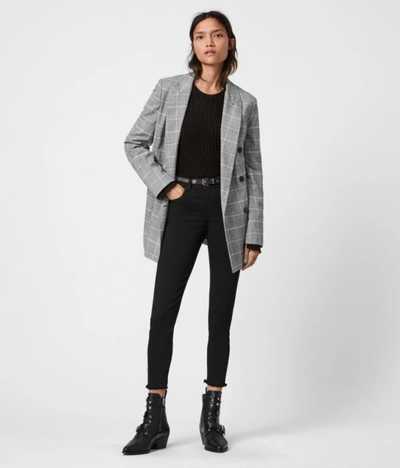 Shop Allsaints Astrid Double-breasted Oversized Check Blazer In Black White