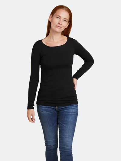 Shop Majestic Soft Touch L/s Boatneck Merrow Finish In Black