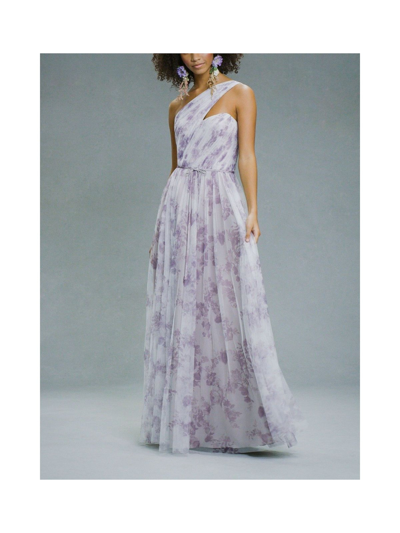 Shop Marchesa Bridesmaids Capri Printed Gown In Purple