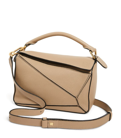 Shop Loewe Small Leather Puzzle Top-handle Bag In Beige