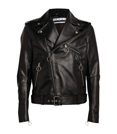 Shop Off-white Arrows Leather Biker Jacket In Black