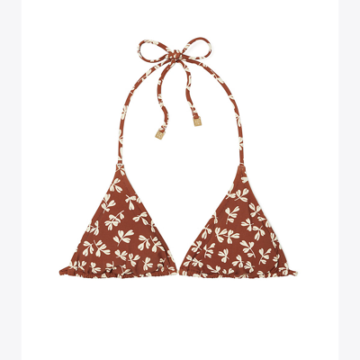 Shop Tory Burch Printed String Bikini Top In Rust Little Leaves
