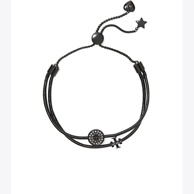 Shop Tory Burch Kira Pavé Slider Bracelet In Hematite/black/crystal