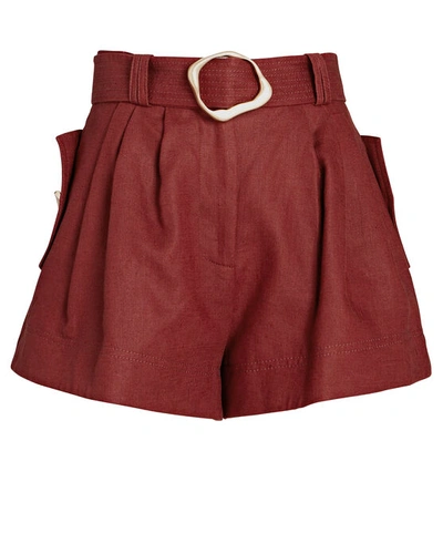 Shop Aje Vista Belted Linen Shorts In Brown