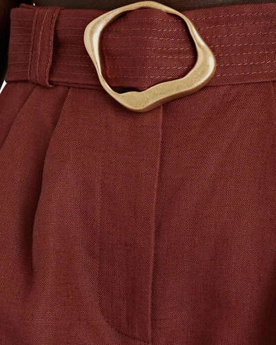 Shop Aje Vista Belted Linen Shorts In Brown