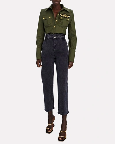 Shop Balmain Denim Button-down Shirt In Olive/army