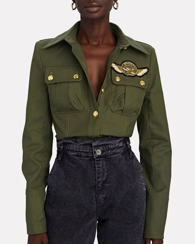 Shop Balmain Denim Button-down Shirt In Olive/army