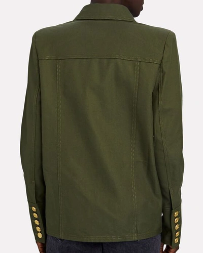 Shop Balmain Denim Button-down Shirt In Olive/army