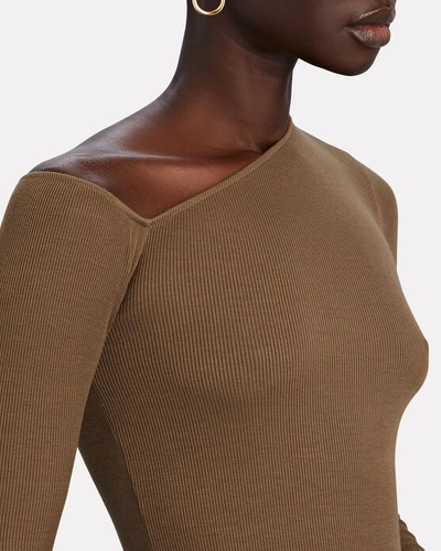Shop Enza Costa Silk Rib One-shoulder Midi Dress In Brown