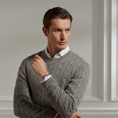 Shop Ralph Lauren Cable-knit Cashmere Sweater In Classic Light Grey Heathe