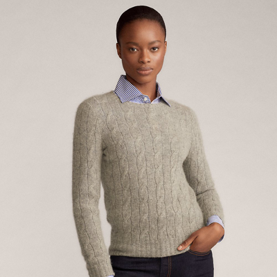 Shop Ralph Lauren Cable-knit Cashmere Sweater In Lux Light Gray Melange