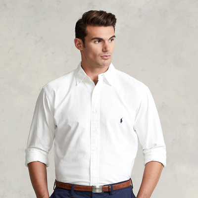 Shop Polo Ralph Lauren Garment-dyed Oxford Shirt In White/navy