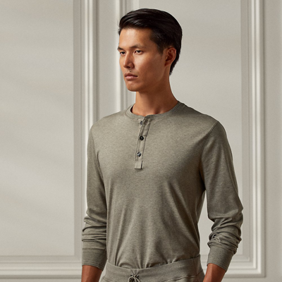 Shop Ralph Lauren Interlock Henley Shirt In Classic Light Grey Heathe