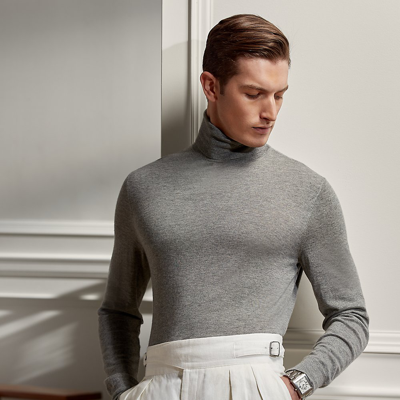 Shop Ralph Lauren Cashmere Turtleneck Sweater In Classic Light Grey Heathe