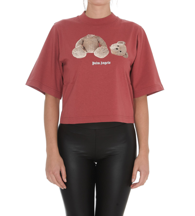 Shop Palm Angels Bear Cropped T-shirt In Red