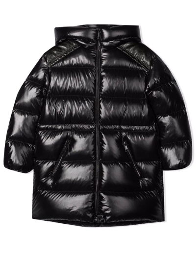 Shop Moncler Black Feather Down Coat In Nero