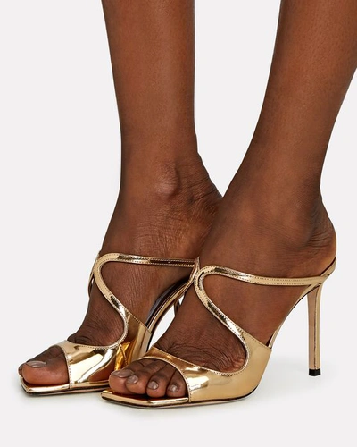 Shop Jimmy Choo Anise 95 Metallic Leather Sandals In Gold