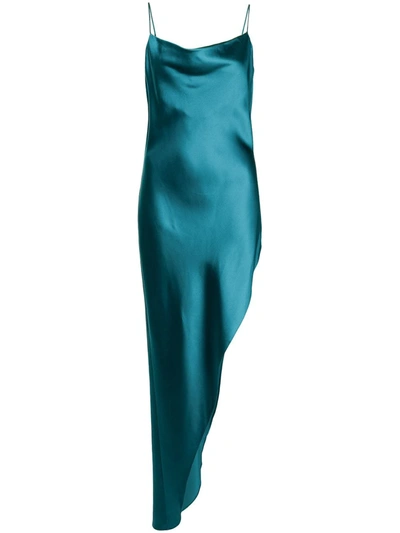 Shop Fleur Du Mal High-slit Asymmetric Slip Dress In Blue
