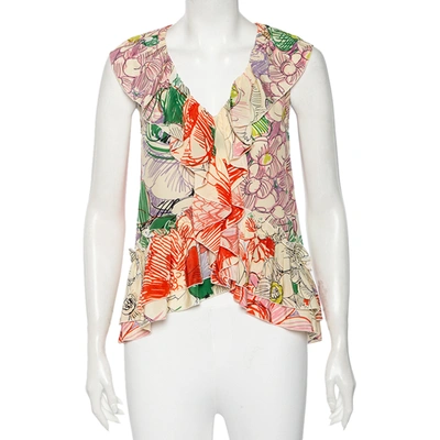 Pre-owned Stella Mccartney Multicolored Floral Printed Silk Ruffled Sleeveless Top S