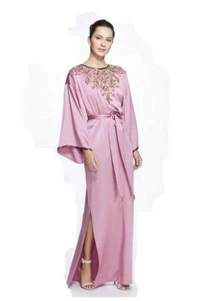 Shop Marchesa Long Sleeve Side Slit Kaftan In Pink