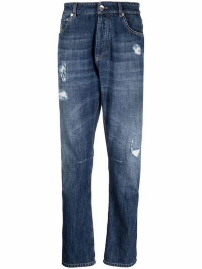 Shop Brunello Cucinelli Five-pocket Leisure Fit Trousers In Blue