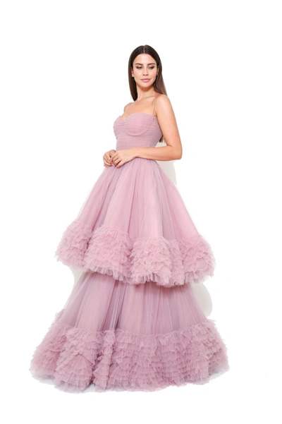 Shop Zeena Zaki Sleeveless Tiered Tulle Gown In Pink