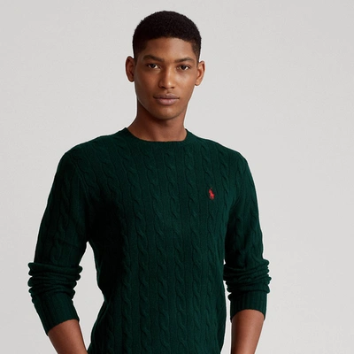 Shop Ralph Lauren Cable-knit Wool-cashmere Sweater In Hunt Club Green