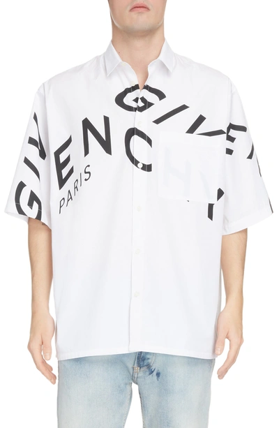 Shop Givenchy Refracted Short Sleeve Button-up Shirt In White