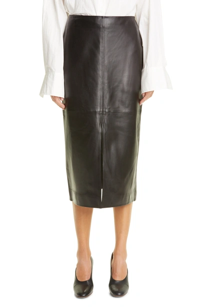 Shop Co Essentials Paneled Lambskin Leather Skirt In Black
